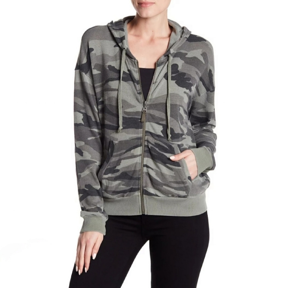 Splendid Green Camo Zip-Up Hoodie, Size L ~ EUC
